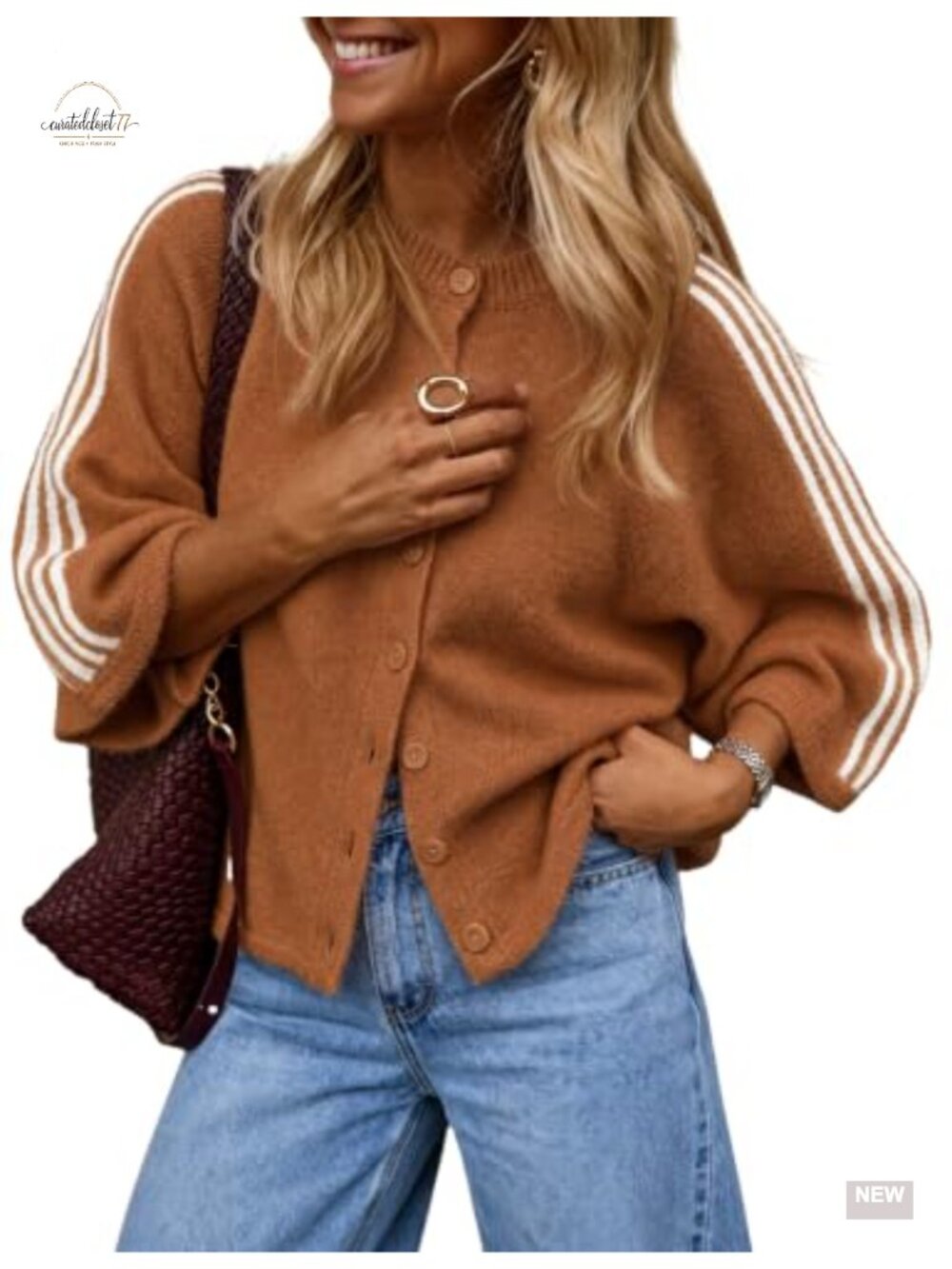 Women's Color Block Striped Cardigan Oversized Button Up Sweater